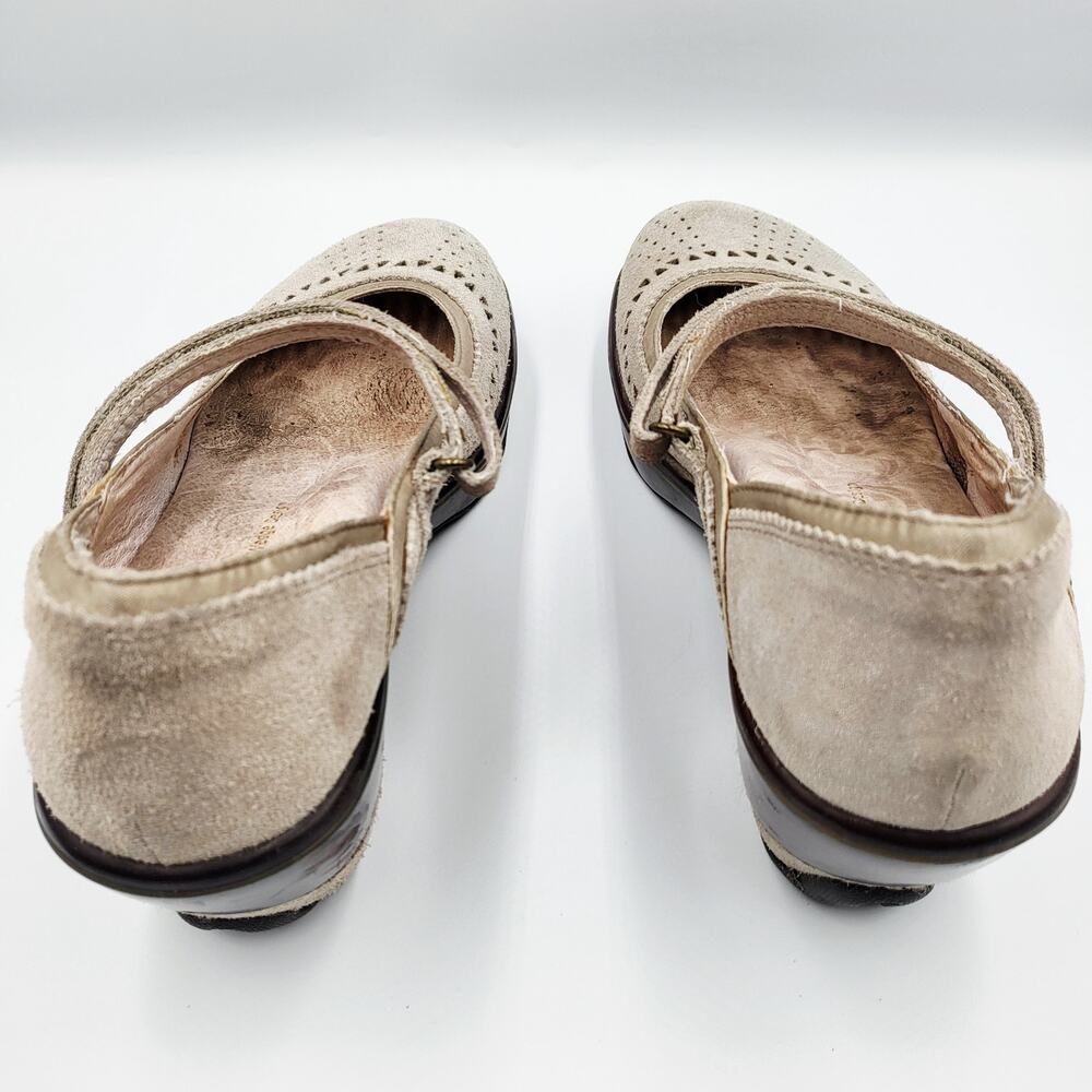 Jambu Lido Gray Beige Brown Orange Trim Suede Mary Jane Wedges Women's Size 7 - Picture 7 of 11